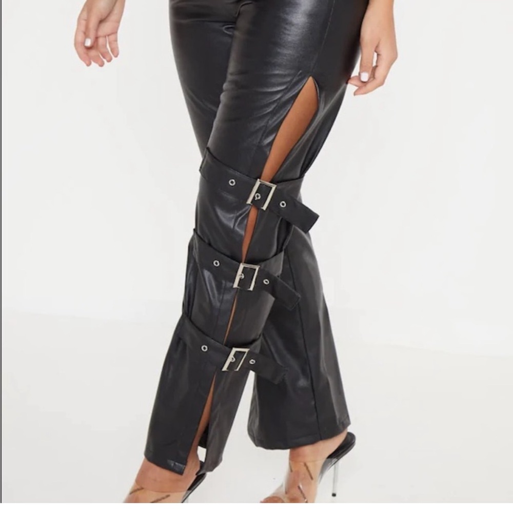 Black Faux Leather Buckle Pants by Pretty Little Thing